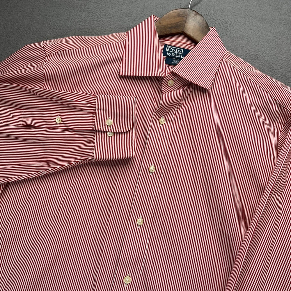 Polo Ralph Lauren Regent Custom Fit Shirt Men 16.5 Red/White Striped Cotton Prep